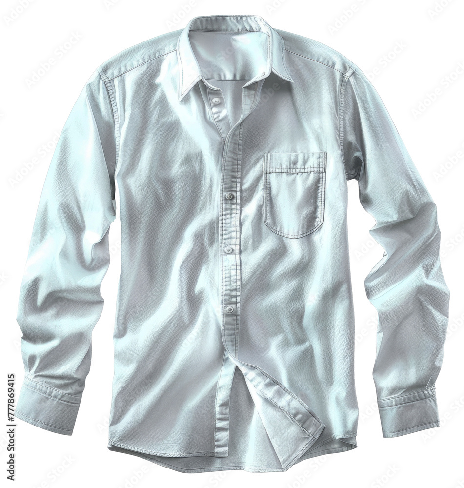 A white shirt with a button down collar and a pocket, cut out - stock png.