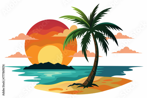 beach palm-sun-watercolor-white-background vector 