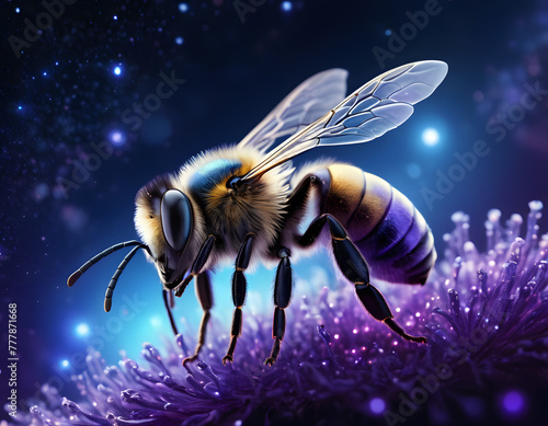 majestic and magical purple photography of honey bee in purple color theme © vian