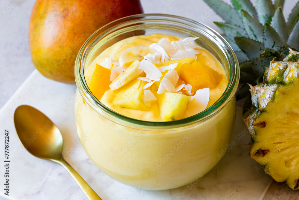 Fruit pudding with healthy food toppings Fruit pudding with healthy food toppings