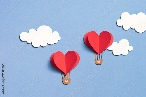 Paper cut of Heart Hot air balloons for Valentine's Day celebration photo