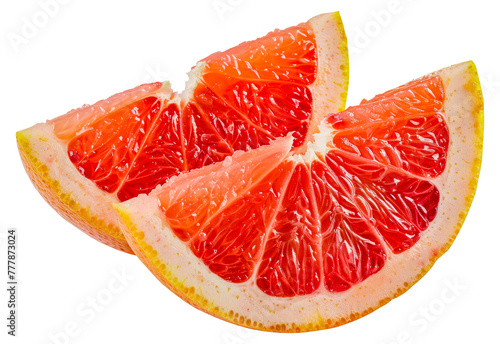 Two slices of grapefruit are cut in half, cut out - stock png.