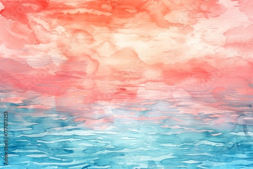 abstract sunset over the ocean blue orange watercolor background paint texture design. liquid water sky summer concept fluid organic shape.