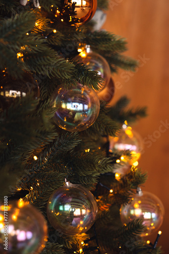 Christmas tree decorated with balls photo