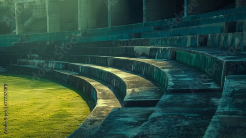 staircase and green grass in the stadium