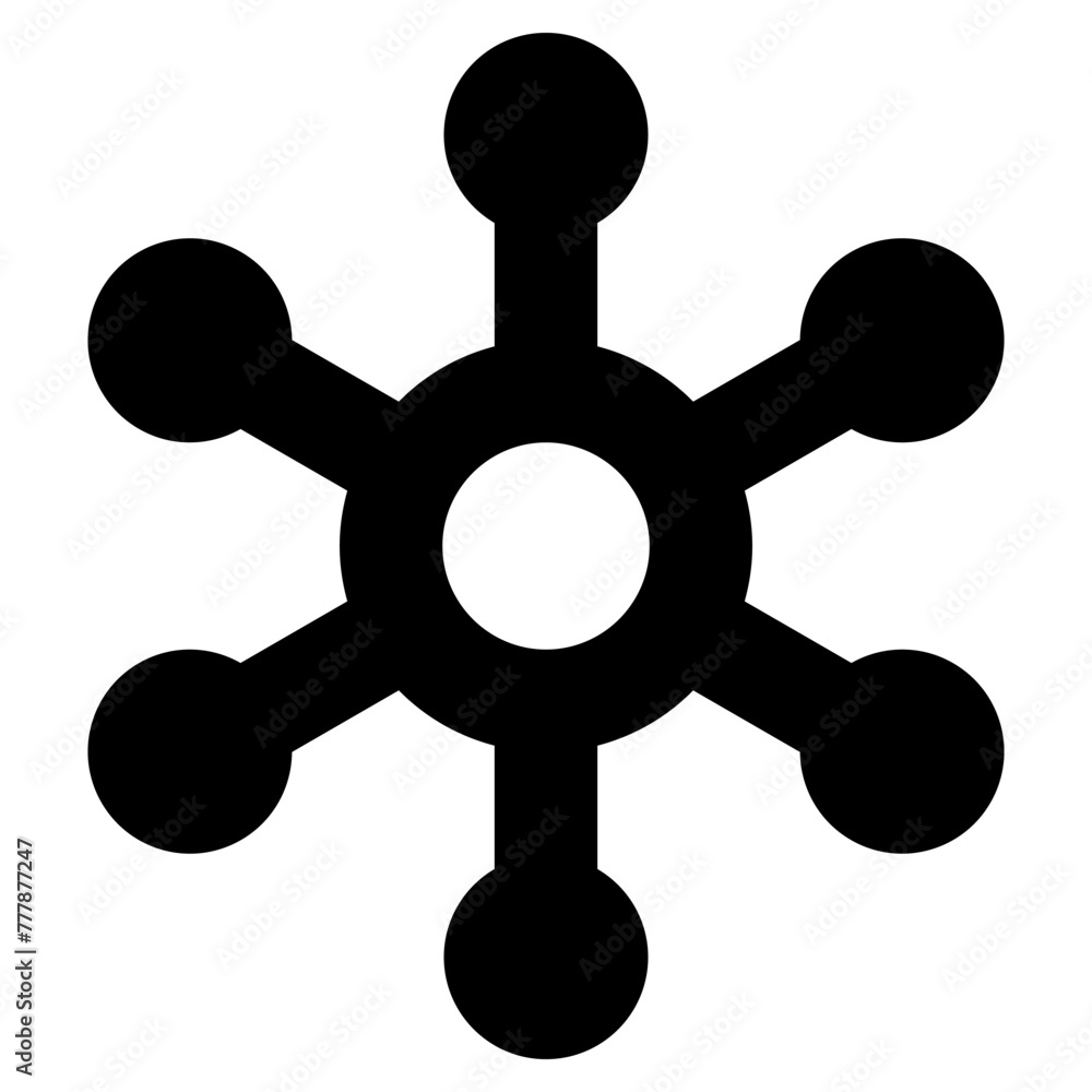 Six point star or snowflake. Abstract round symbol with rays. Black silhouette on white background. Six point star or snowflake. Abstract round symbol with rays. Black silhouette on white background.