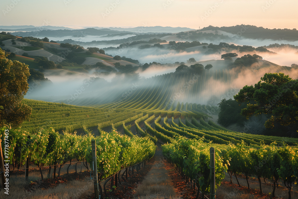 Naklejka premium Morning_mist_over_a_vineyard
