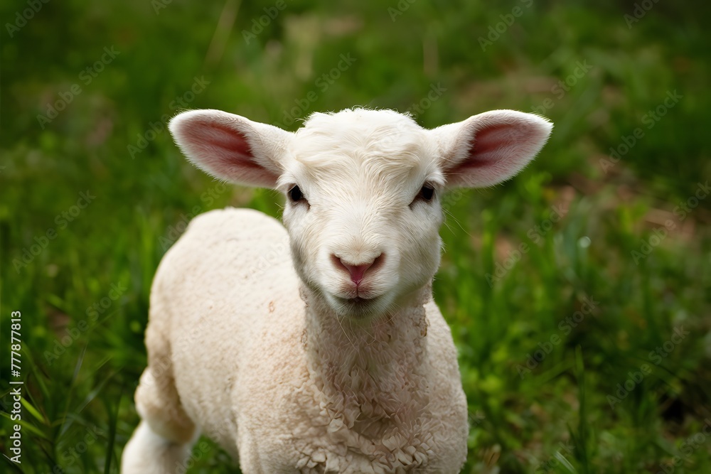 Adorable young lamb posing for charming portrait in natural setting
