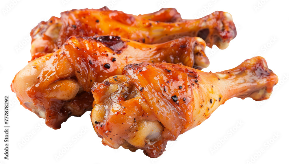 Three pieces of chicken are sitting, cut out - stock png. Three pieces of chicken are sitting, cut out - stock png.