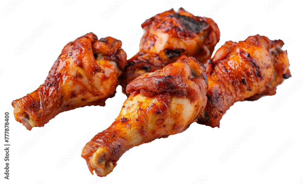 Three pieces of chicken are sitting, cut out - stock png. Three pieces of chicken are sitting, cut out - stock png.