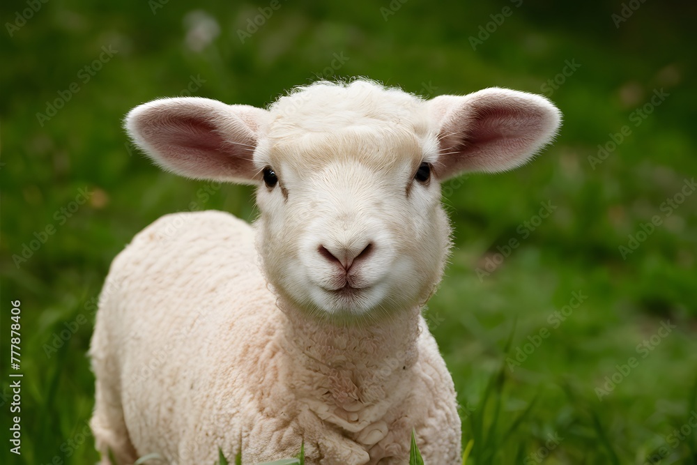Adorable young lamb posing for charming portrait in natural setting