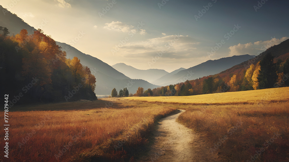 Beautiful autumn scenery illustration. - obrazy, fototapety, plakaty 