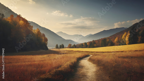 Beautiful autumn scenery illustration. photo
