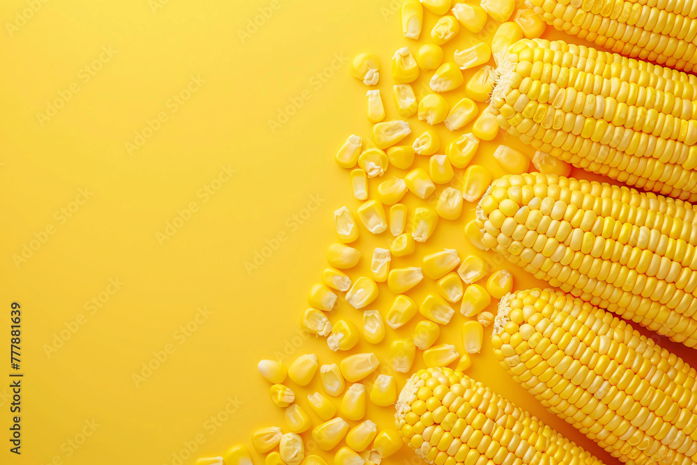 A close-up of a fresh ear of yellow sweet corn on the cob with its green husks peeled back A close-up of a fresh ear of yellow sweet corn on the cob with its green husks peeled back