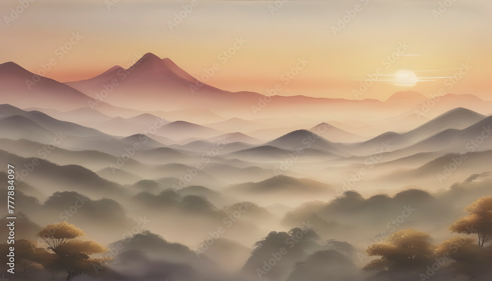 Watercolor paintings of dreamy oriental landscapes.