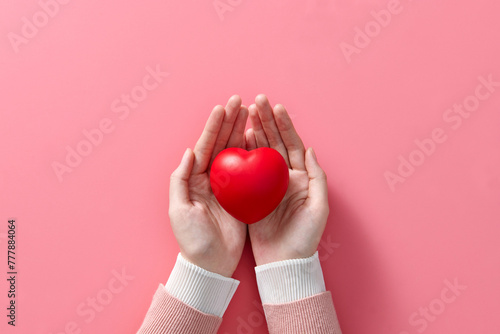 Female hands giving red heart photo