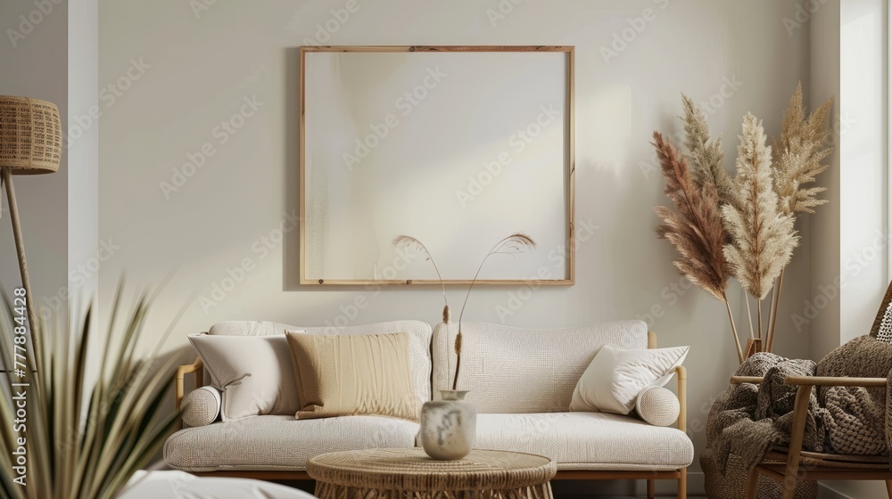 Mockup frame in living room interior, 3d render Mockup frame in living room interior, 3d render