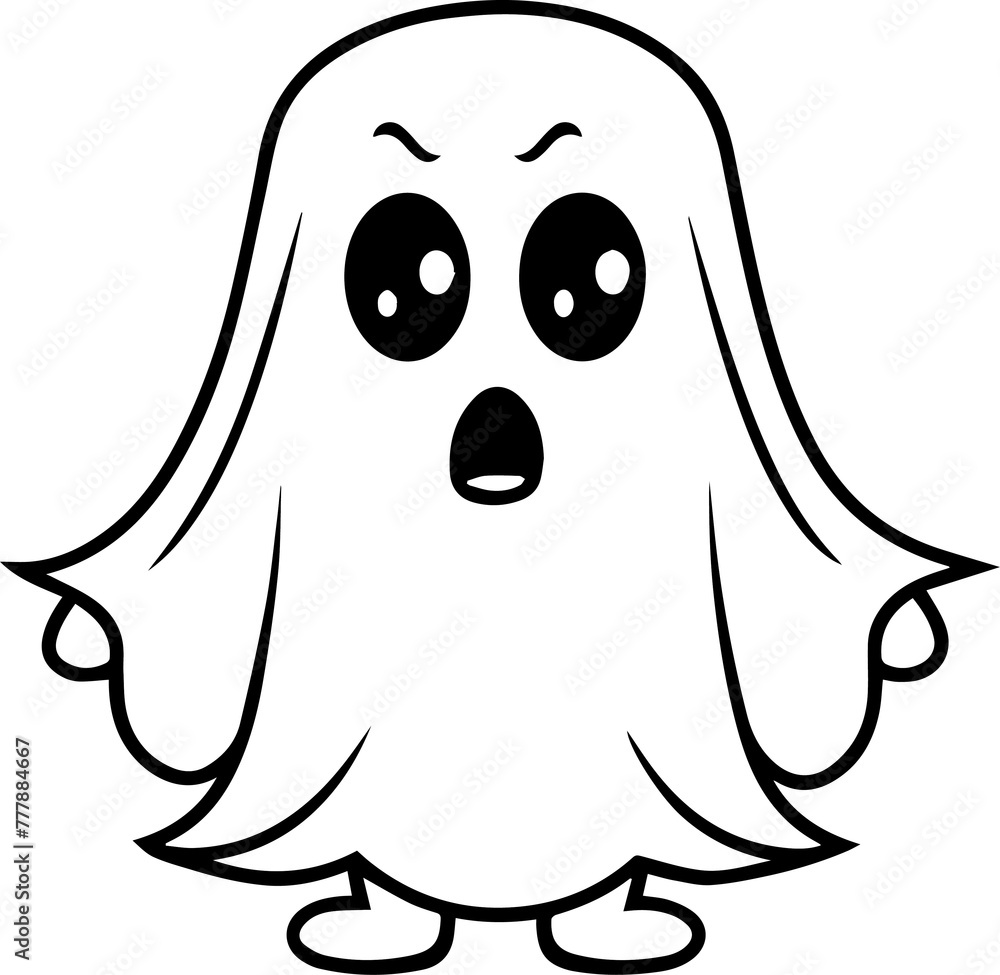 A cartoon ghost with an angry expression and wide open mouth A cartoon ghost with an angry expression and wide open mouth