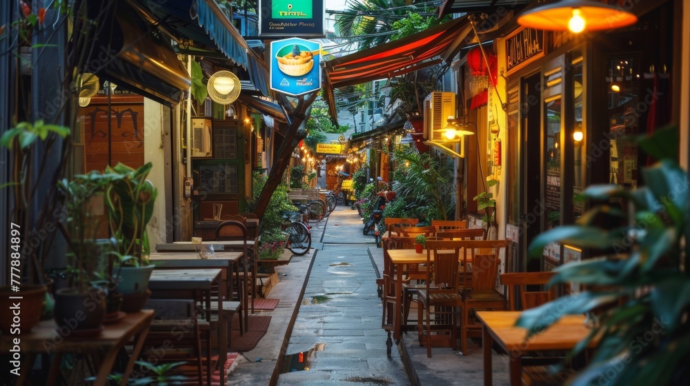 An alley transformed by the aroma of Pad Thai - obrazy, fototapety, plakaty 