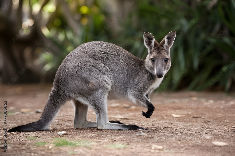 Agile wallaby captured in graceful motion against Australian backdrop Agile wallaby captured in graceful motion against Australian backdrop