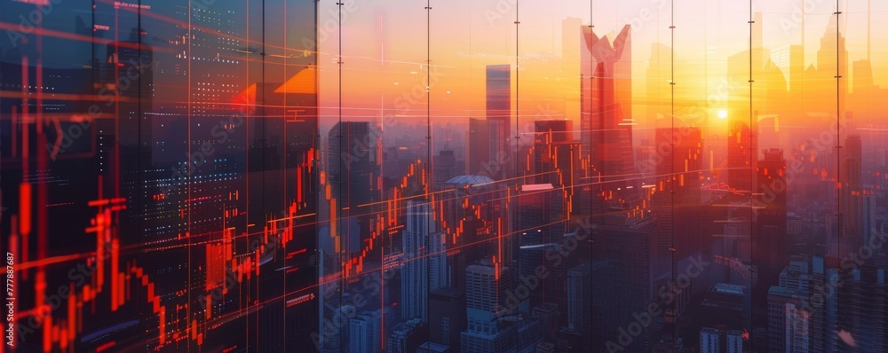 Naklejka premium Daybreak over a financial district