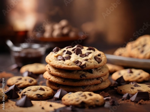 Chocolate chip cookies on a plate food photograph