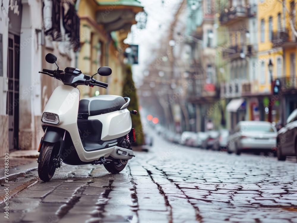 Obraz premium Electric scooter parked in a designated smart area