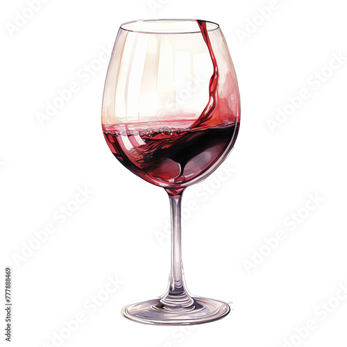 illustration glass of wine, Isolated on transparent PNG background, Generative ai