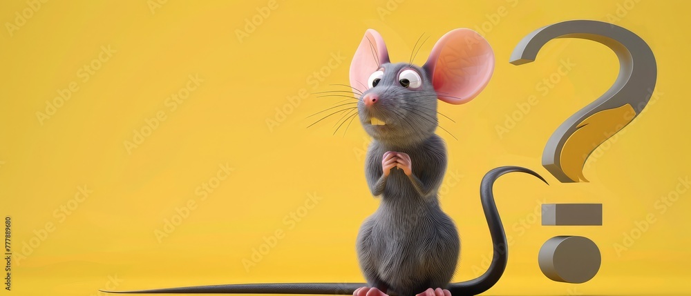 3d rendered illustration of Rat cartoon character with question mark ...