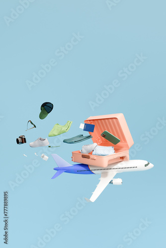 Travel and vacation concept. Luggage suitcase on airplane.  photo