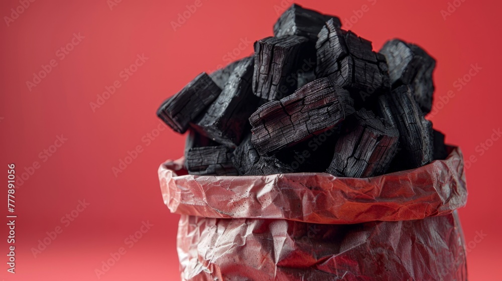 Bag of Black Coal on Table