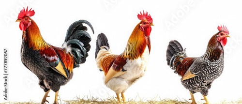 Chicken and rooster isolated on a white background.