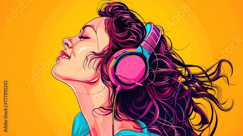Melodic Bliss: Happy Woman Engrossed in Sound