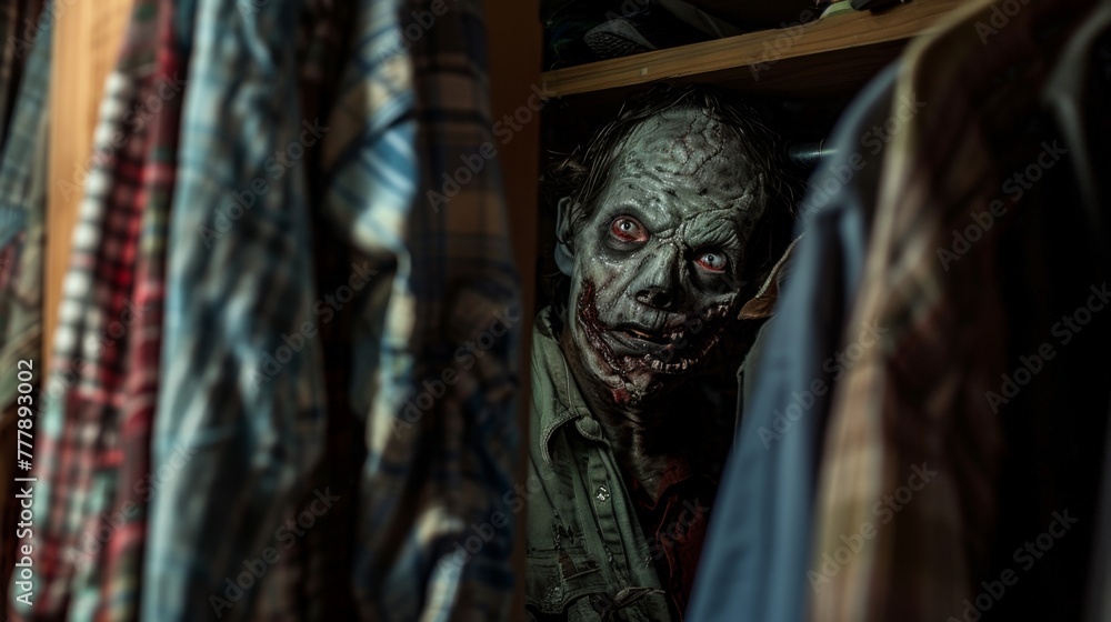 Obraz premium Creepy Zombie Head Found in Closet