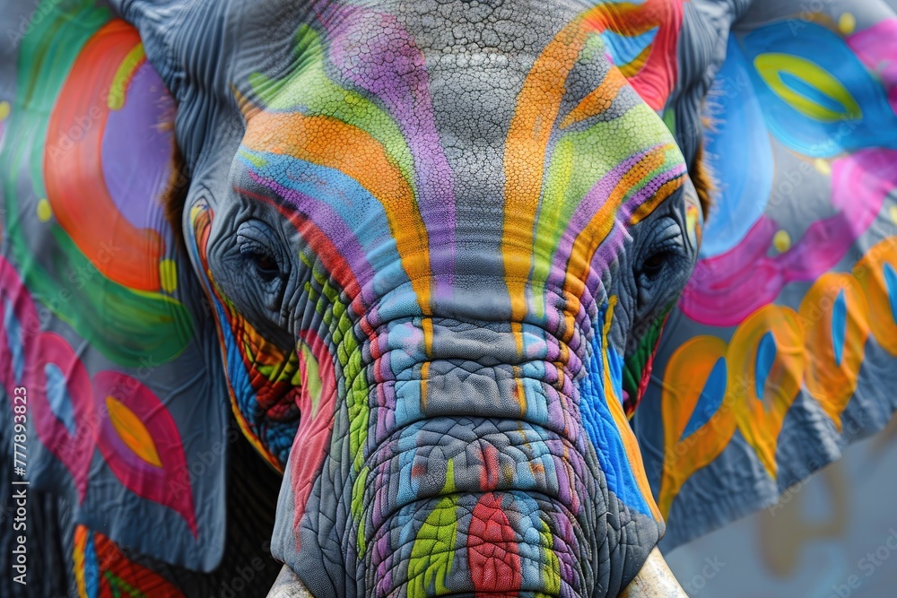 Obraz premium A close-up of an elephant painted with bold