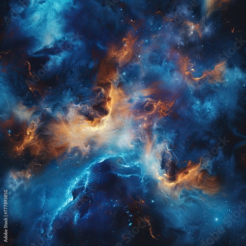 A digital artwork of a blue and orange nebula illustrating cosmic beauty © AI Farm