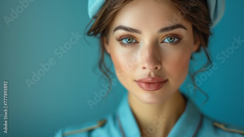 Woman in Blue Uniform Making Funny Face