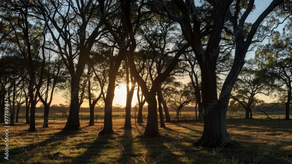 The fading light of the setting sun gently illuminates the silhouettes of Jatropha trees casting long shadows across the serene grove. The pale blue sky is dotted with hints of orange . The fading light of the setting sun gently illuminates the silhouettes of Jatropha trees casting long shadows across the serene grove. The pale blue sky is dotted with hints of orange .
