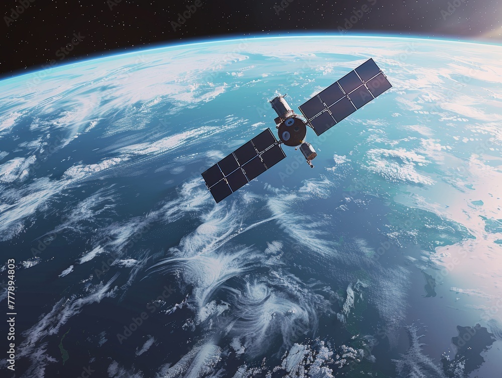 Fototapeta premium Satellite weather stations and AI modernizing forecasts