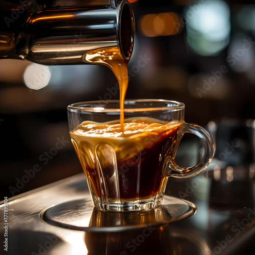 A close-up of a coffee being poured. 