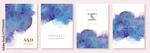 Billede på lærred multipurpose card with abstract purple blue watercolor background