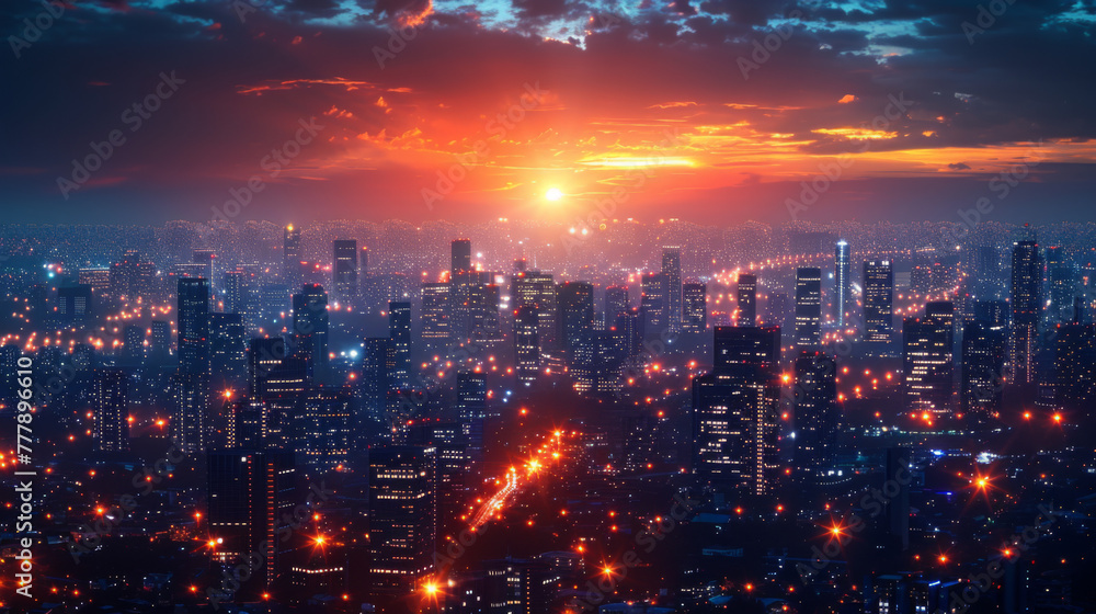 Modern city with wireless network connection and city scape concept. Wireless network and Connection technology concept with city background at night. Modern city with wireless network connection and city scape concept. Wireless network and Connection technology concept with city background at night.