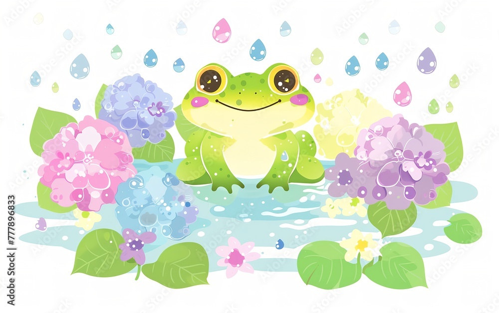 Obraz premium 雨の中のカエル