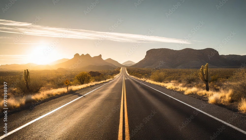 an endless road in arizona amazing travel photography made with generative ai tools - obrazy, fototapety, plakaty 