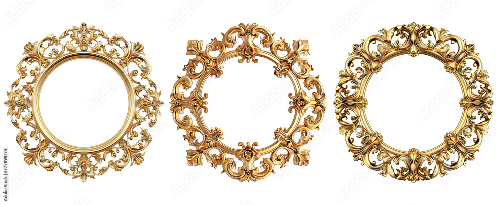 set of round golden wedding frame on white background set of round golden wedding frame on white background