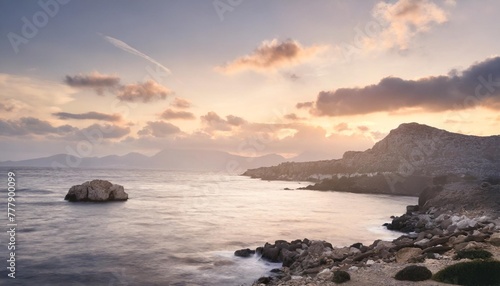 beautiful landscape coast of the island of crete greece area of lerapetra eden rock beautiful sky at sunrise over the sea