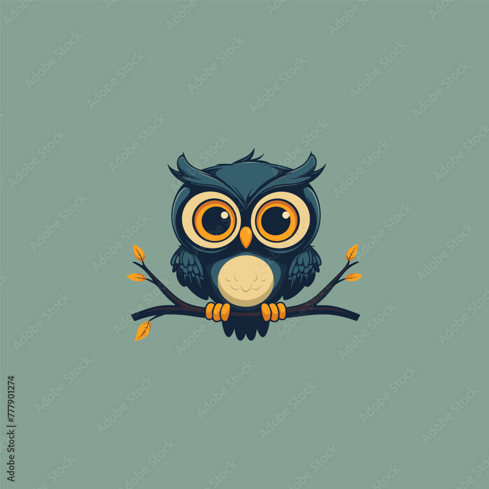 Owl on a branch logo illustration design flat vector