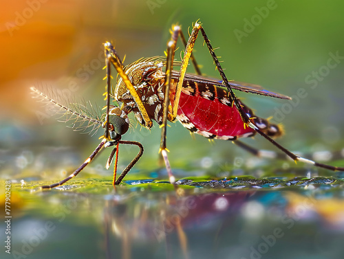 Mosquito resting surrounded by vibrant green macro detail can cause dengue hemorrhagic fever  © jiratip