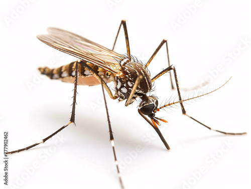 Mosquito isolated on white background with close-up detail