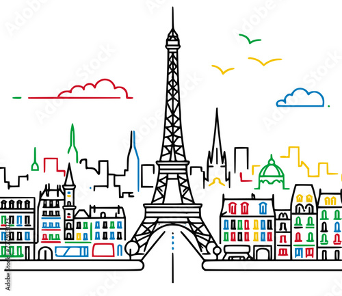 One-Line Drawing of Paris, Minimal France Capital  Visual